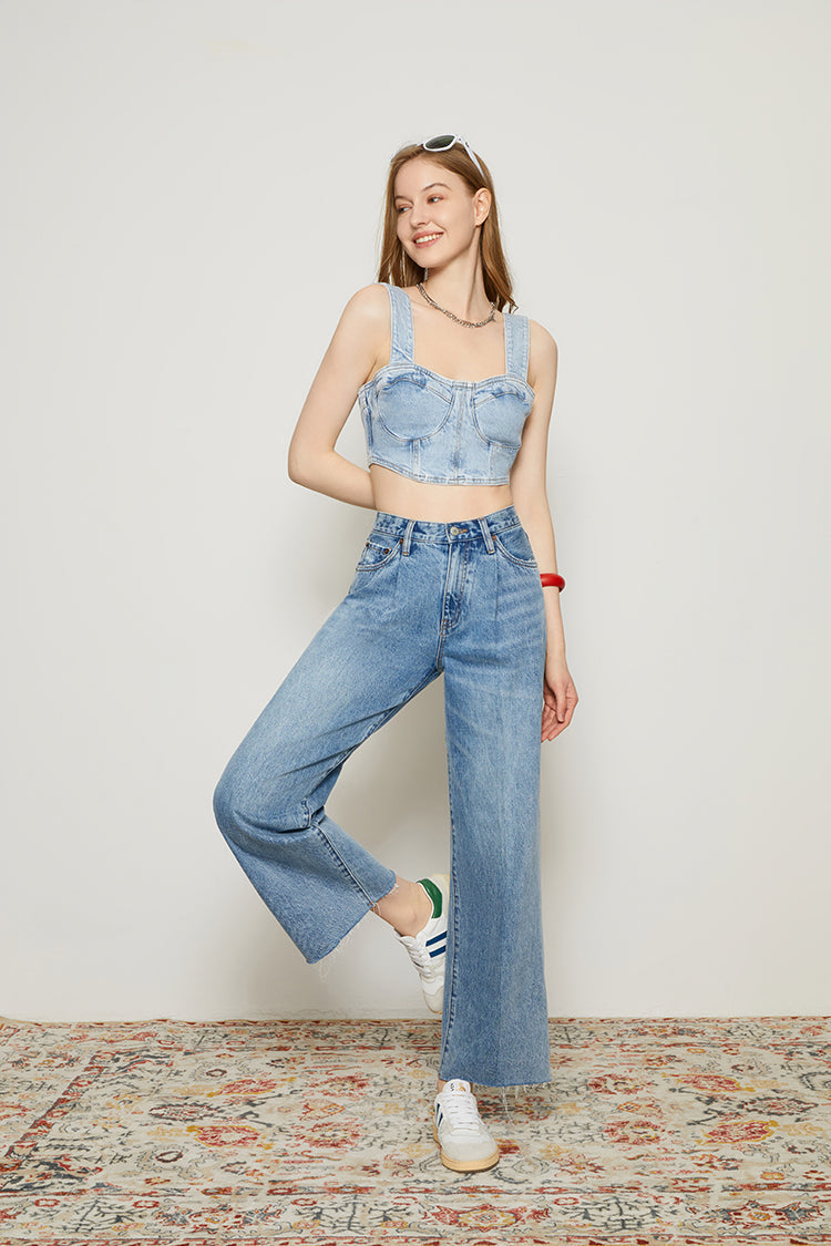 CHILL Pleat Straight Ankle Jeans HJ133 [FINAL SALE]