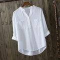 100% cotton white blouse women shirt spring summer elegant V-Neck ladies tops haut femme