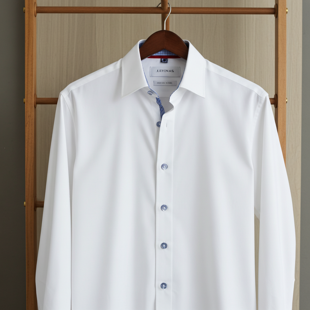 Edward// // Cotton Knit-Stretch Button-Up Shirt With Contrast Details // White // Tailored Fit (Fitted)