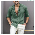 Solid Color Long Sleeve Button Stand Collar Men's Shirt