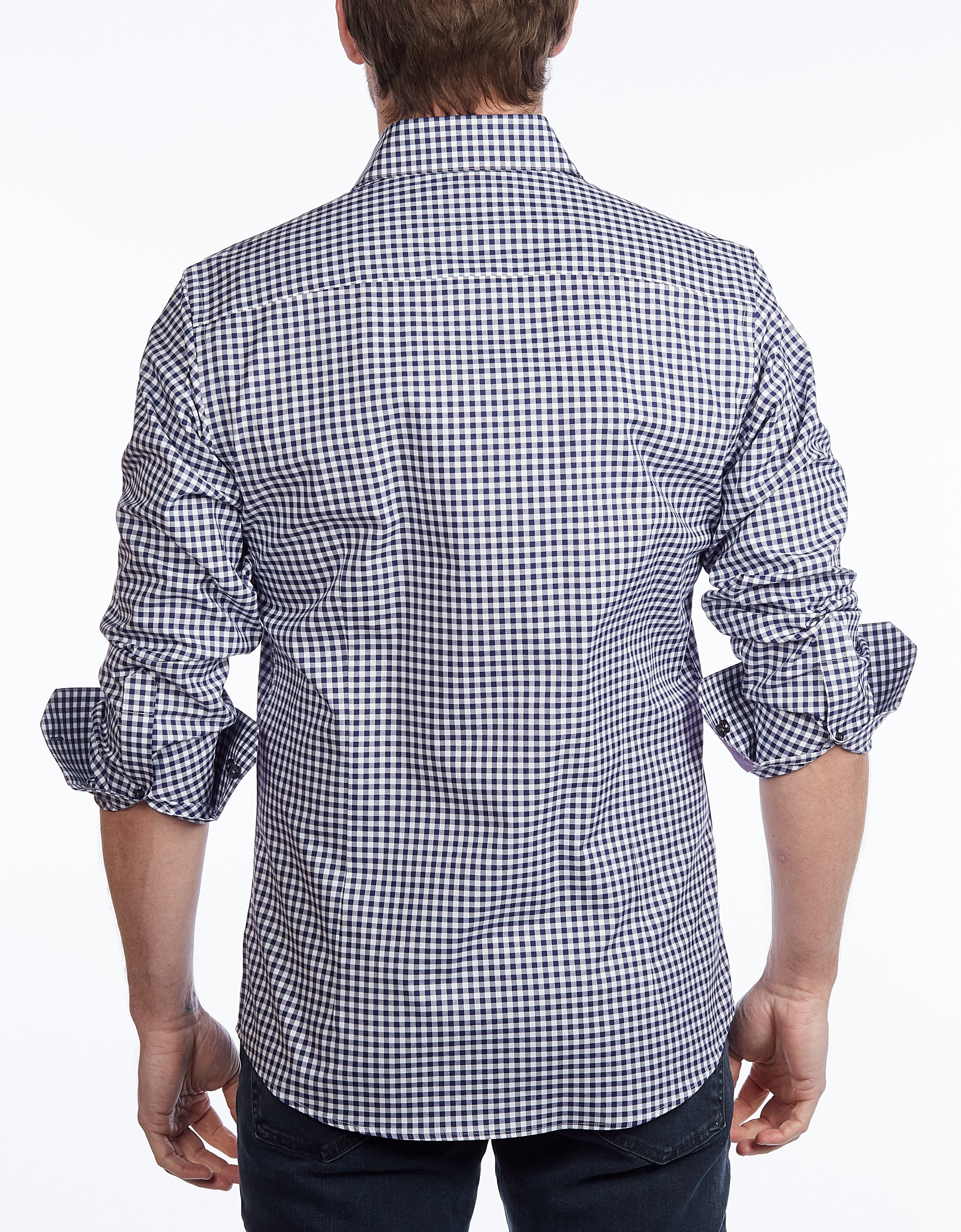 Contrast Collar Button-Up Shirt // Navy + Burgundy - Contemporary Fit - contrast  trimming- final sale