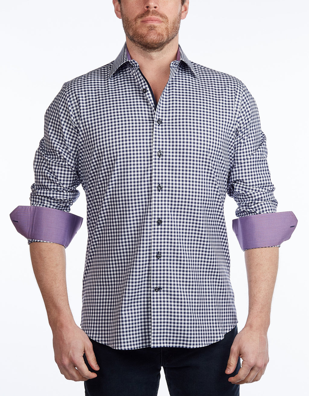 Contrast Collar Button-Up Shirt // Navy + Burgundy - Contemporary Fit - contrast  trimming- final sale