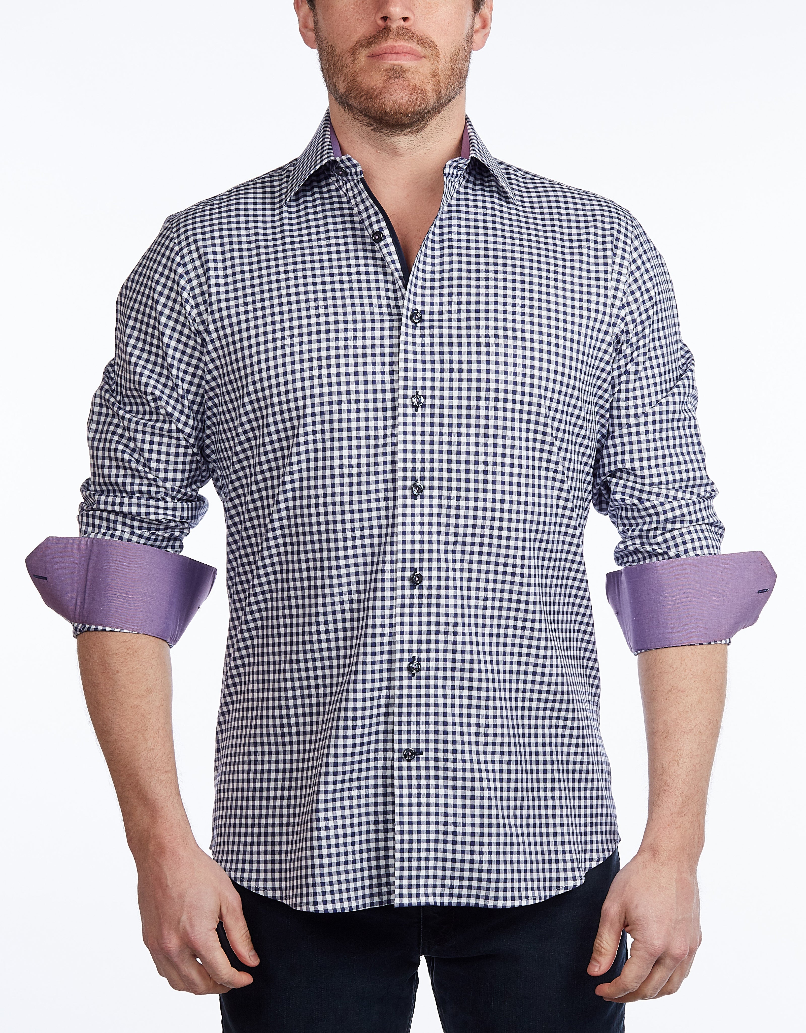 Contrast Collar Button-Up Shirt // Navy + Burgundy - Contemporary Fit - contrast  trimming- final sale