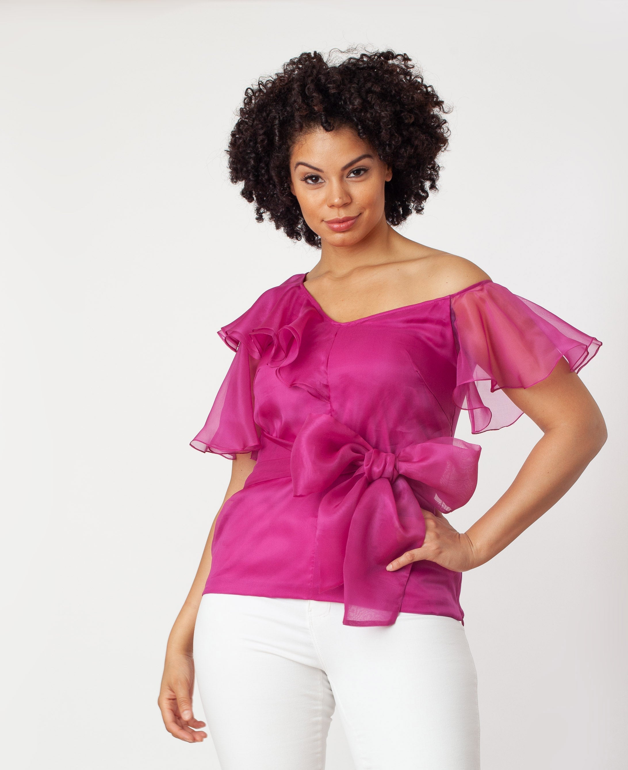 Asymmetric Shoulder Flutter Slv Blouse