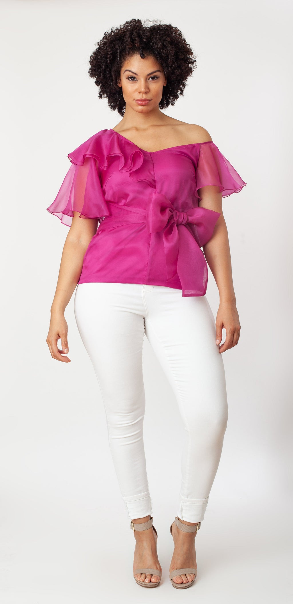 Asymmetric Shoulder Flutter Slv Blouse