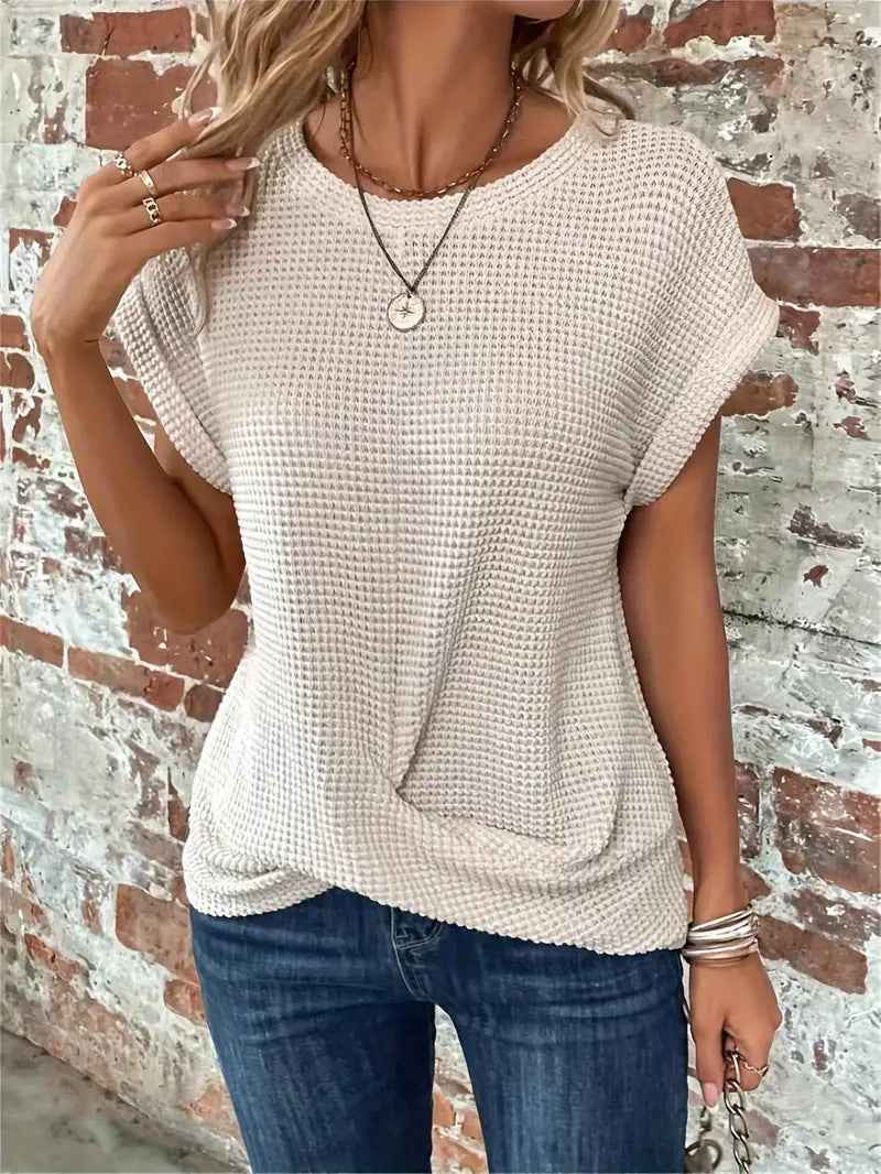 Batwing Sleeve Twist Hem Waffle Knit Tee