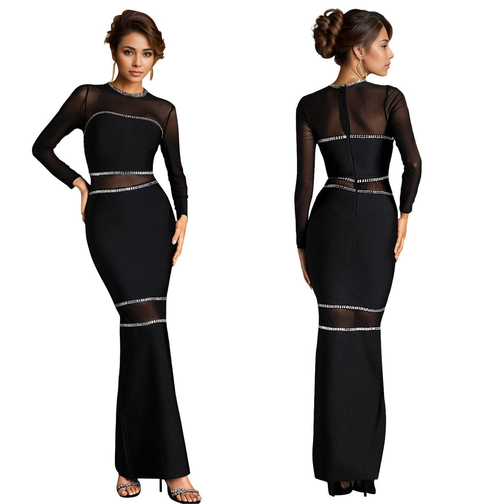 Fashion Women's Hot Diamond Mesh Dress Long Dress New