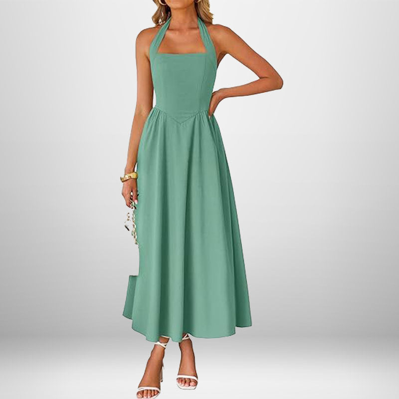 Summer women's fashion temperament wide suspender neck halter dress