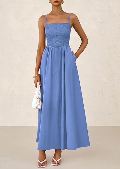 Women's Dress, Thin Shoulder Strap Pleated Vest, Suspender Pocket Dress