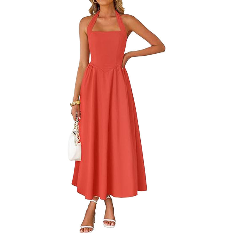 Summer women's fashion temperament wide suspender neck halter dress