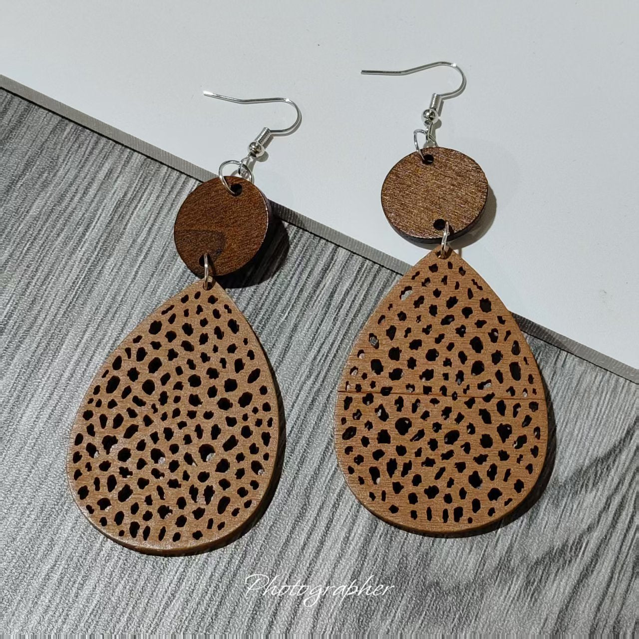 Bohemian Wood Disc and Leather Tassel Earrings