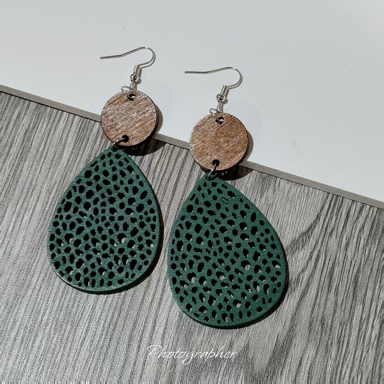 Bohemian Wood Disc and Leather Tassel Earrings