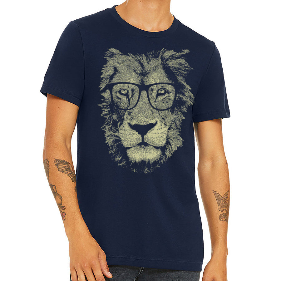 Lion Glasses Graphic Mens T Shirt Cotton Casual Tee